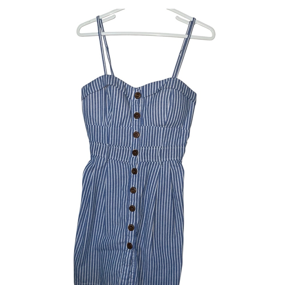 Mind Code Blue and White Striped Mini Dress